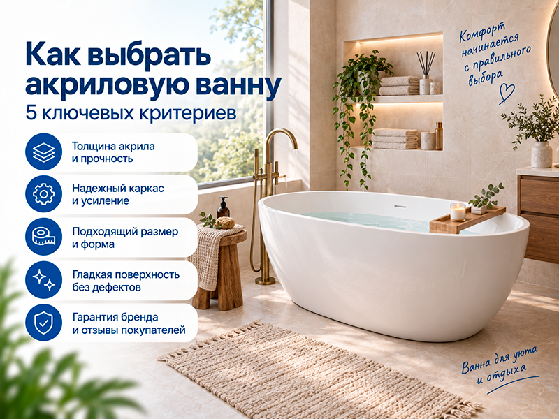 Как выбрать акриловую ванну: размеры, форма, материал и характеристики