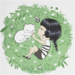 Картина на холсте «Девочка с котом» 30x30 см Брайес Девочка с котом