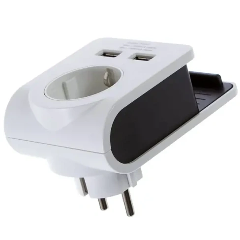 Разветвитель Lexman с подставкой для телефона 1 розетка с заземлением 16 А 2 USB 2.1 А цвет белый LEXMAN