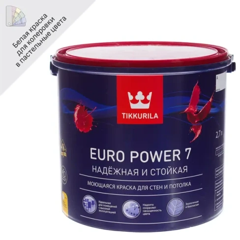 210961279 Краска для стен и потолков Tikkurila Euro Power 7 цвет белый 2.7 л TIKKURILA