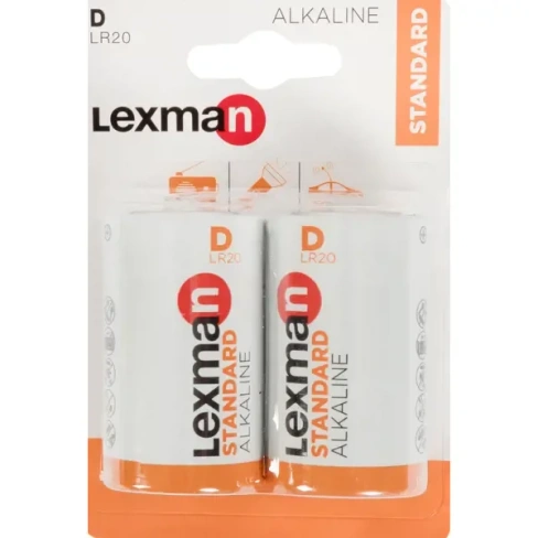 Батарейка алкалиновая D/LR20 2 шт. LEXMAN