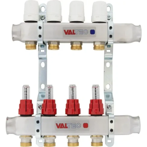 Коллекторная группа Valtec со встроенными расходомерами 1"х3/4" 4 выхода евроконус VTc.586.EMNX.0604 VALTEC