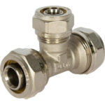Тройник обжимной Valtec 26x20x26 мм никелированная латунь VTm.331.N.262026