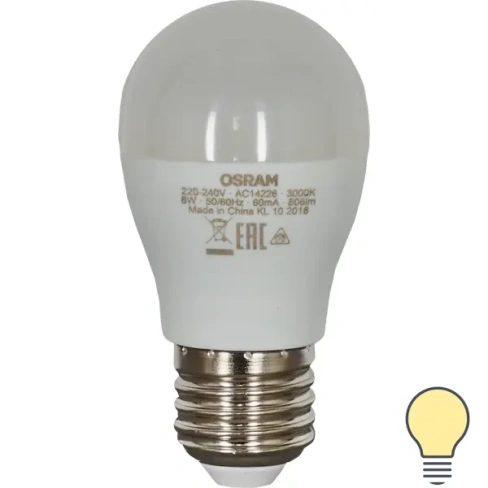 Лампа светодиодная Osram E27 220 В 8 Вт шар матовая 806 лм тёплый белый свет OSRAM