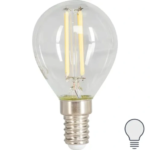 Лампа светодиодная филаментная Osram E14 220 В 5 Вт шар прозрачная 520 лм белый свет