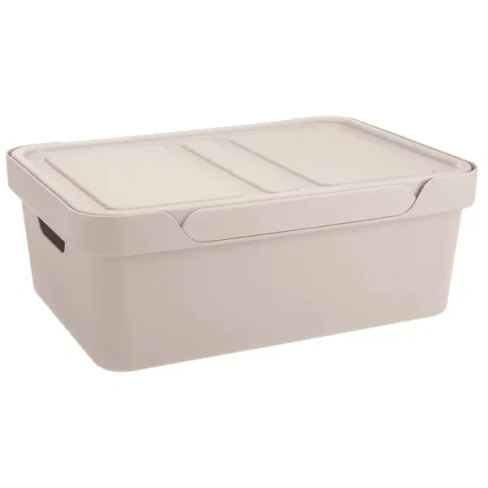210999515 Ящик универсальный 38x27.5x14.1 см 12 л пластик с крышкой цвет бежевый Ящик универсальный с крышкой