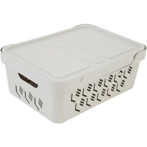 210999521 Ящик перфорированный 38x27.5x14.1 см 12 л пластик с крышкой цвет бежевый Ящик перфорированный с крышкой