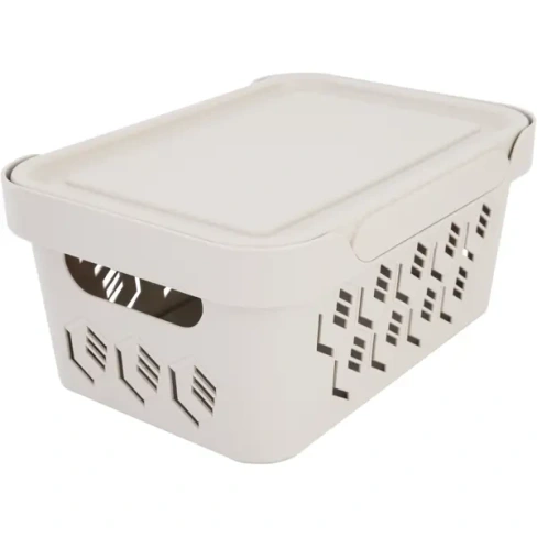 210999522 Ящик перфорированный 27x19x12 см 4.6 л пластик с крышкой цвет бежевый Ящик перфорированный с крышкой