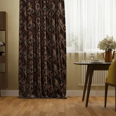 Штора на ленте блэкаут Марокко 145x260 см геометрия цвет коричневый SEASONS прямоугольник