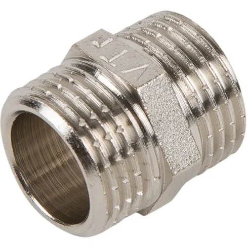 Ниппель Valtec наружная резьба 1/2" никелированная латунь VTr.582.N.0004 VALTEC