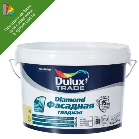 Краска для колеровки фасадная Dulux Гладкая прозрачная база BC 2.25л DULUX
