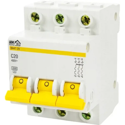 Автоматический выключатель IEK Home ВА47-29 3P C20 А 4.5 кА IEK HOME