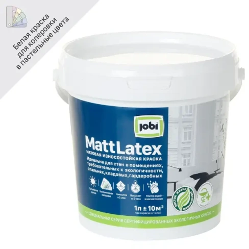 Краска для стен и потолков Jobi «Mattlatex» база А 1 л JOBI