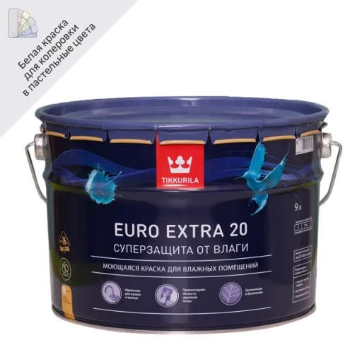 Краска для стен и потолков Tikkurila Euro Extra цвет белый 9 л TIKKURILA