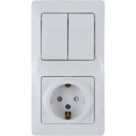 Блок выключатель с розеткой встраиваемый Schneider Electric Glossa 2 клавиши с заземлением со шторками цвет белый SCHNEI