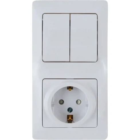 Блок выключатель с розеткой встраиваемый Schneider Electric Glossa 2 клавиши с заземлением со шторками цвет белый SCHNEI