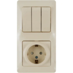 Блок выключатель с розеткой встраиваемый Schneider Electric Glossa 3 клавиши с заземлением со шторками цвет бежевый SCHN