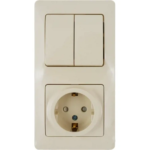Блок выключатель с розеткой встраиваемый Schneider Electric Glossa 2 клавиши с заземлением со шторками цвет бежевый SCHN