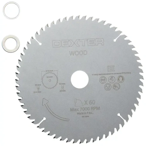 Диск пильный по дереву Dexter FD-E032163060T 60Т 216x30x1.5 мм