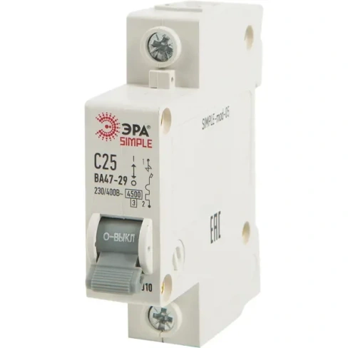 Автоматический выключатель Эра Simple ВА47-29 1P C25 А 4.5 кА ЭРА