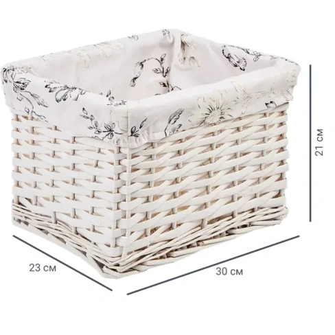 237446909 Корзина стеллажная Цветы 30x23x21 см 14.5 л ива цвет белый NATURAL HOUSE EW-90LM-L Цветы