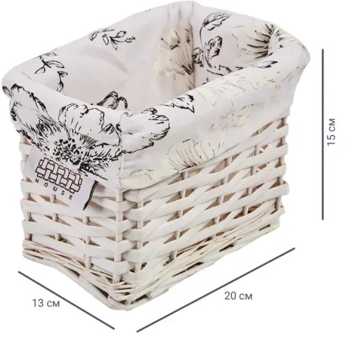 237446912 Корзина стеллажная Цветы 20x13x15 см 3.9 л ива цвет белый NATURAL HOUSE EW-90LM-S Цветы