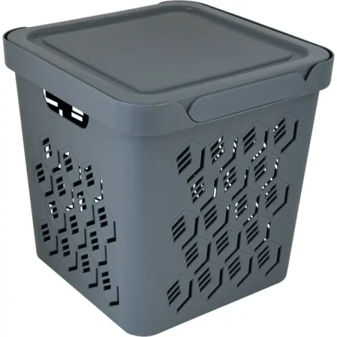 238513163 Ящик DeLUXE 28.6x28.6x28.6 см 18 л пластик с крышкой цвет серый ECONOVA