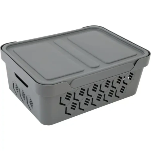 240755458 Ящик с крышкой DeLUXE 38x27.6x14 см 12 л полипропилен цвет серый БЫТПЛАСТ 433205711 DELUXE