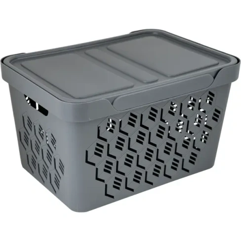 240755461 Ящик с крышкой DeLUXE 38x27.6x22 см 18 л полипропилен цвет серый БЫТПЛАСТ 433205911 DELUXE