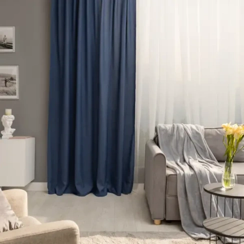 273268517 Штора на ленте со скрытыми петлями Inspire Looks 200x260 см цвет темно-синий Nemo 2 INSPIRE