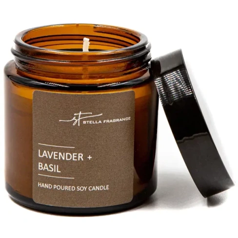 298361977 Свеча ароматизированная в стеклянной банке Stella Fragrance Lavender Basil коричневая 90 г STELLA FRAGRANCE банка