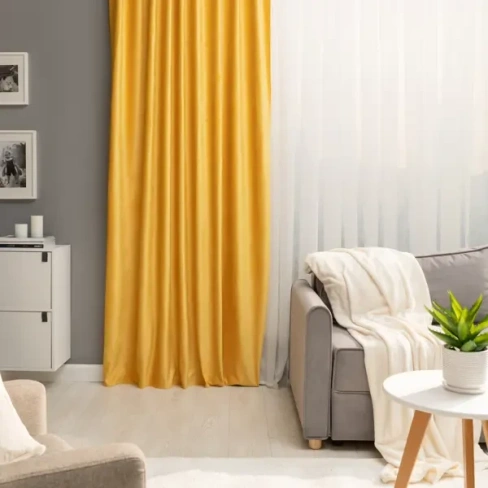 Штора на ленте со скрытыми петлями блэкаут Inspire Annalise 200x280 см цвет жёлтый Solemio 1 INSPIRE