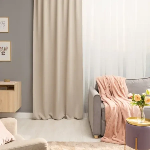 Штора на ленте со скрытыми петлями блэкаут Inspire Alycia 200x280 см цвет серо-бежевый Paper 2 INSPIRE