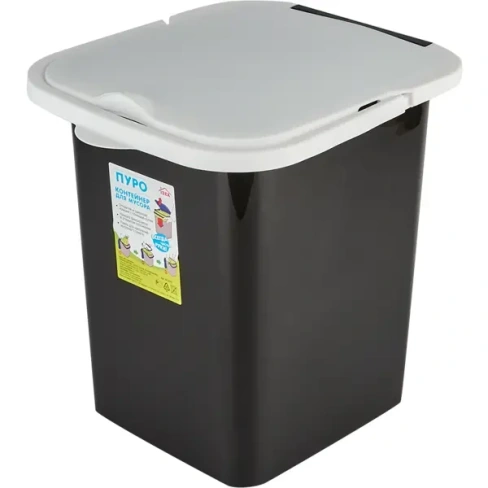 317889488 Контейнер для мусора Idea 18 л 30x35x35 см полипропилен чёрный крышка цвет белый IDEA