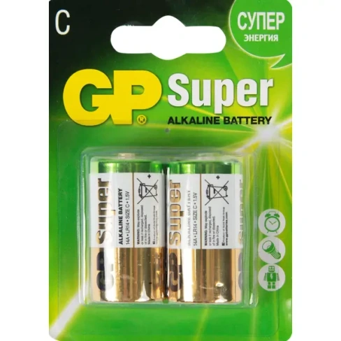 Батарейка GP Super C (LR14) алкалиновая 2 шт. блистер GP 14A BC2 SUPER БЛИСТЕР 2 ШТ нет