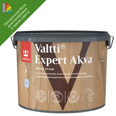 Антисептик защитно-декоративный Tikkurila Valtti Expert Akva База EP бесцветный полуматовый 9 л TIKKURILA