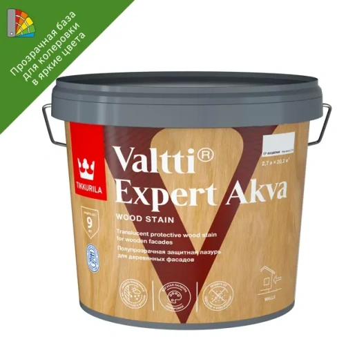 Антисептик защитно-декоративный Tikkurila Valtti Expert Akva База EP бесцветный полуматовый 2.7 л TIKKURILA