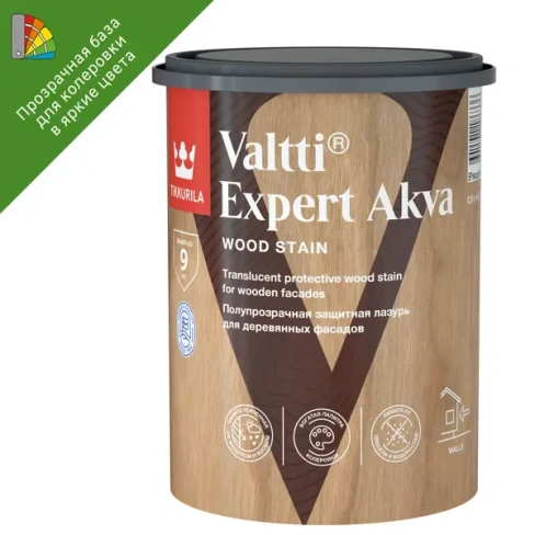 Антисептик защитно-декоративный Tikkurila Valtti Expert Akva База EP бесцветный полуматовый 0.9 л TIKKURILA