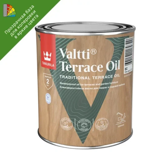 488592786 Масло для террас и садовой мебели Tikkurila Valtti Terrace Oil База ЕС бесцветное 0.9 л TIKKURILA