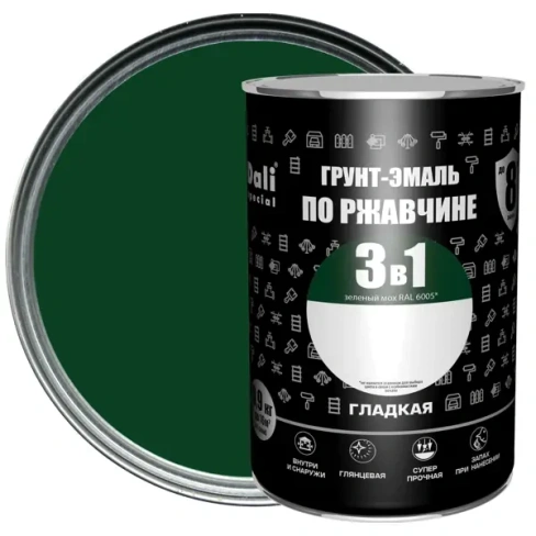Грунт-эмаль по ржавчине 3 в 1 Dali Special гладкая цвет зелёный мох 0.9 кг RAL 6005 DALI