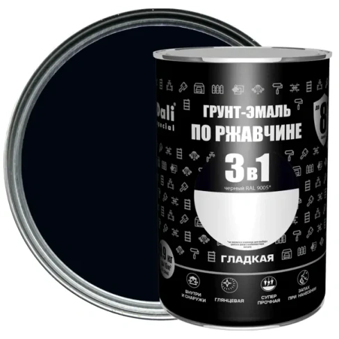 Грунт-эмаль по ржавчине 3 в 1 Dali Special гладкая цвет чёрный 0.9 кг RAL 9005 DALI