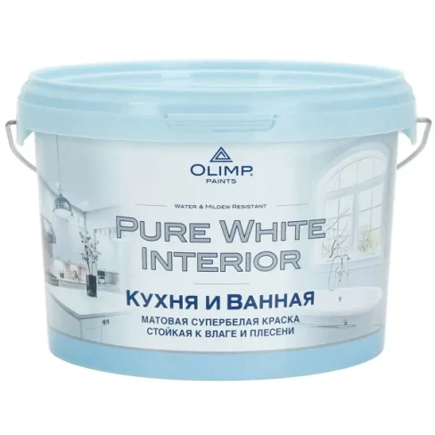 488701300 Краска для кухонь и ванных комнат Husky Olimp акриловая цвет белый база А 2.5 л OLIMP