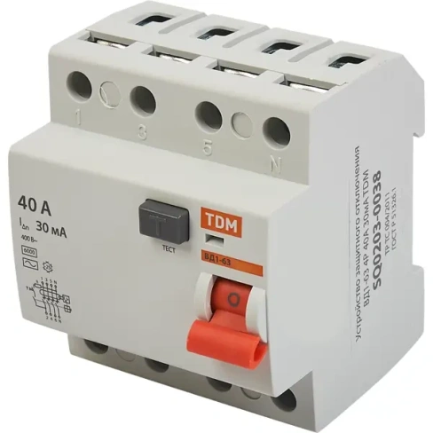 УЗО Tdm Electric ВД1-63 4P 40 A 30 мА 4.5 кА AC SQ0203-0038 TDM ELECTRIC