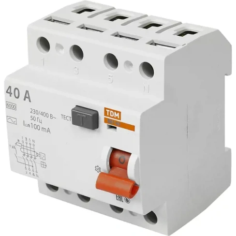 УЗО Tdm Electric ВД1-63 4P 40 A 100 мА 4.5 кА AC SQ0203-0036 TDM ELECTRIC