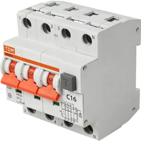 Дифференциальный автомат Tdm Electric АВДТ-63 3P N C16 A 30 мА 6 кА A SQ0202-0017 TDM ELECTRIC