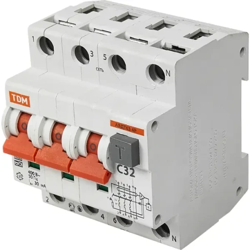Дифференциальный автомат Tdm Electric АВДТ-63 3P N C32 A 30 мА 6 кА A SQ0202-0019 TDM ELECTRIC