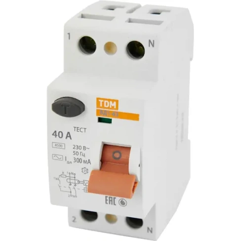 УЗО Tdm Electric ВД1-63 2P 40 A 300 мА 4.5 кА AC SQ0203-0012 TDM ELECTRIC