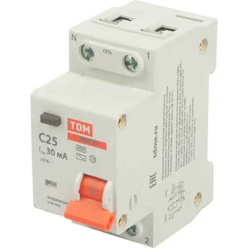 Дифференциальный автомат Tdm Electric АВДТ-32 1P N C25 A 30 мА 4.5 кА AC SQ0202-0505 TDM ELECTRIC