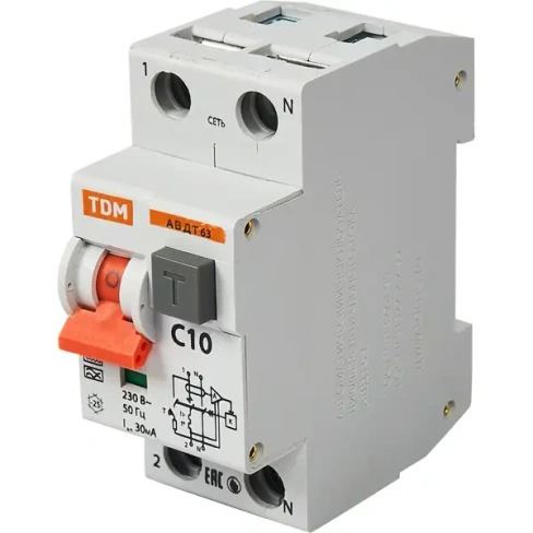 488701521 Дифференциальный автомат Tdm Electric АВДТ-63 2P C10 A 30 мА 6 кА A SQ0202-0001 TDM ELECTRIC