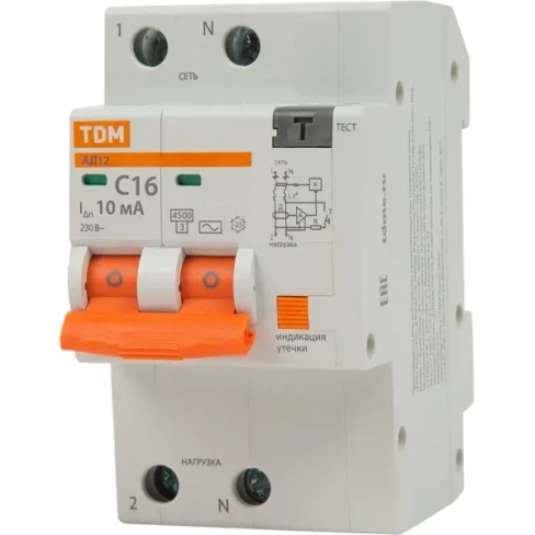 Дифференциальный автомат Tdm Electric АД-12 2P C16 A 10 мА 4.5 кА AC SQ0204-0005 TDM ELECTRIC